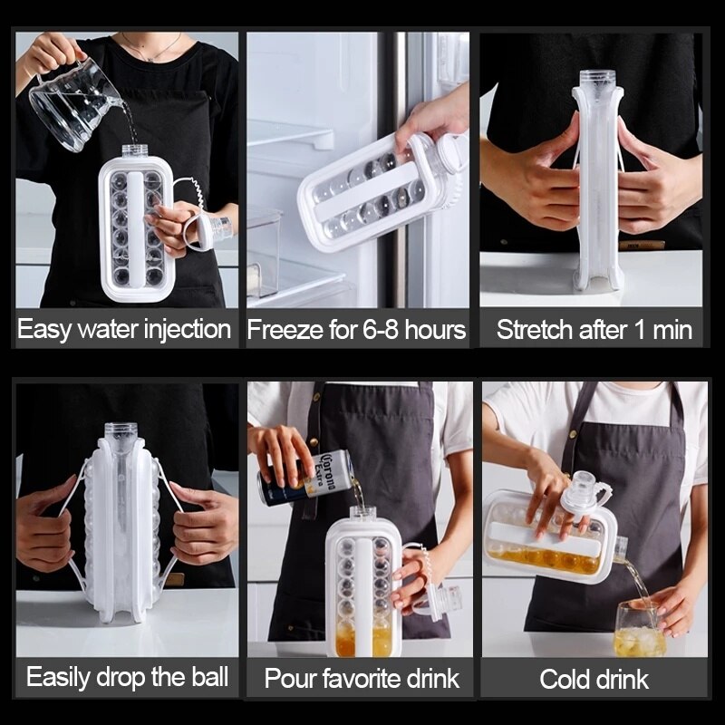 Water Bottle with Built-In Ice Balls Tray