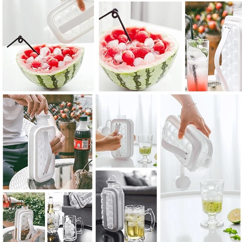 Water Bottle with Built-In Ice Balls Tray